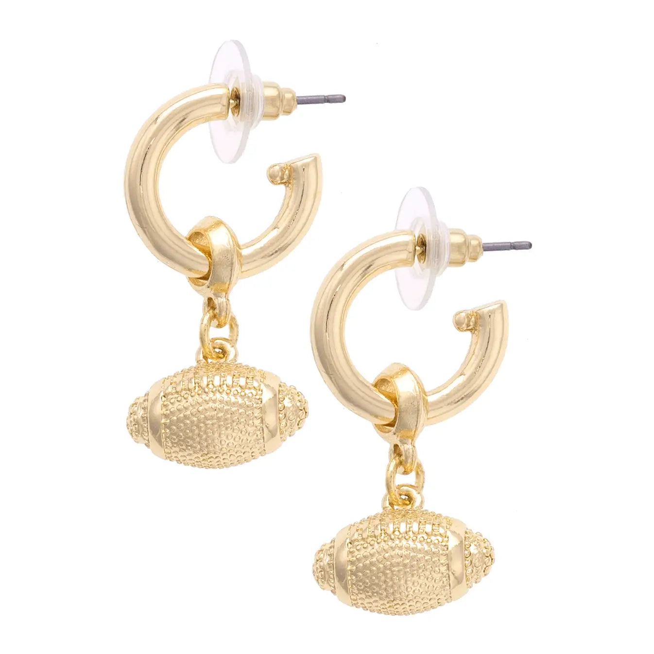 Football Drop Hoop Earrings in Shiny Gold