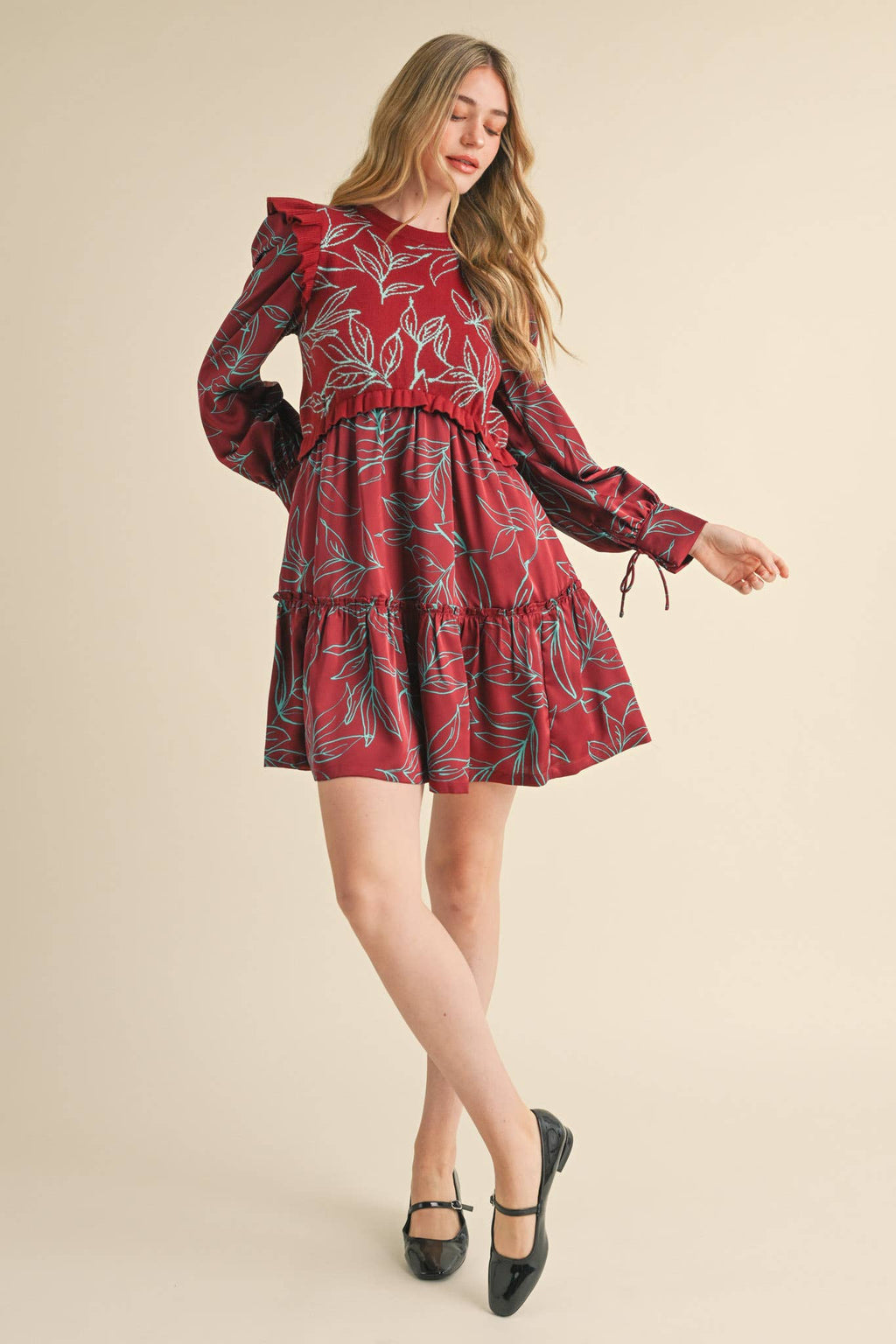EXCLUSIVE PRINT MIXED MEDIA SWEATER DRESS