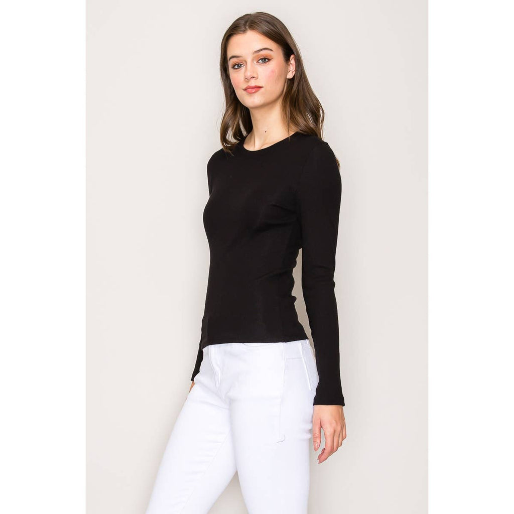Crew Neck Long Sleeve Rib Top