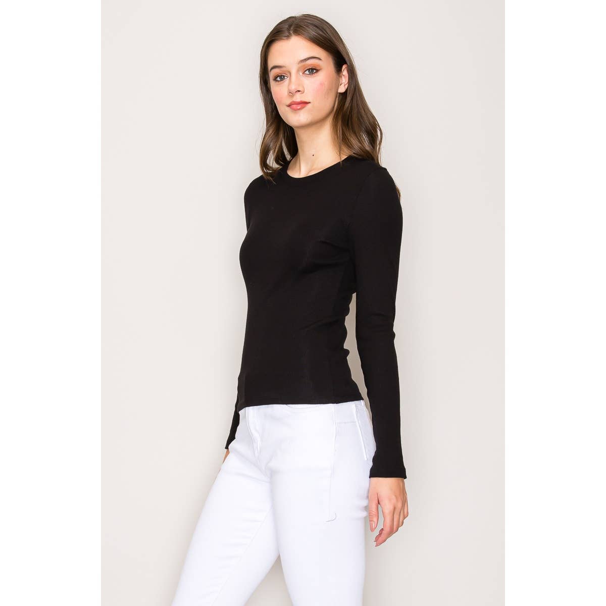 Crew Neck Long Sleeve Rib Top