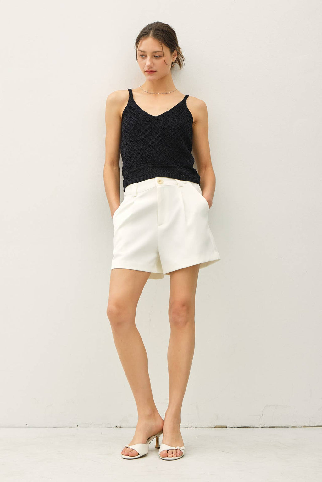 CROCHET KNIT DETAILED V-NECK TANK