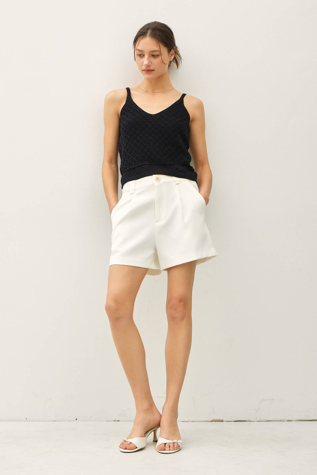 CROCHET KNIT DETAILED V-NECK TANK
