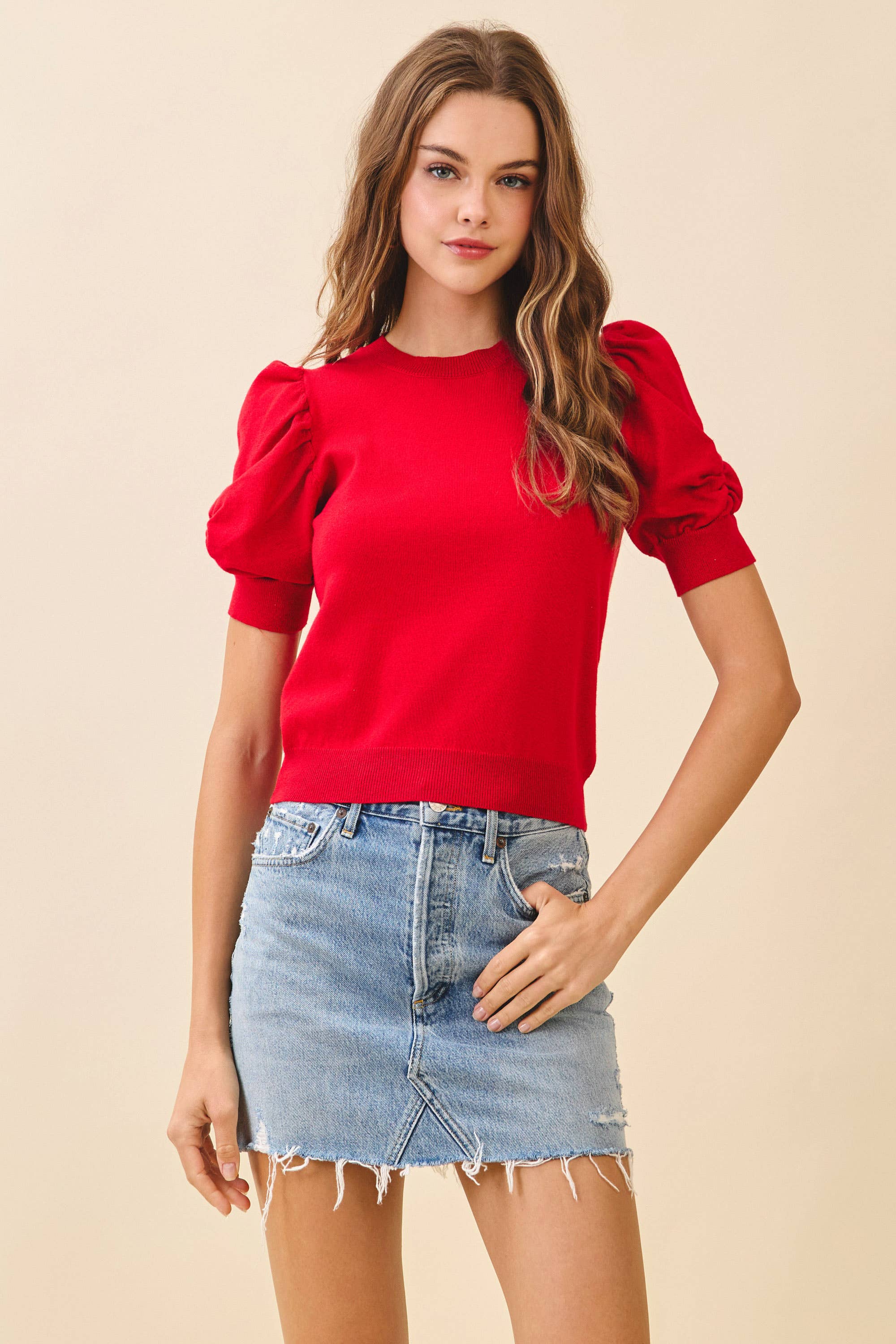 Ribbed Puffed Sleeves Top