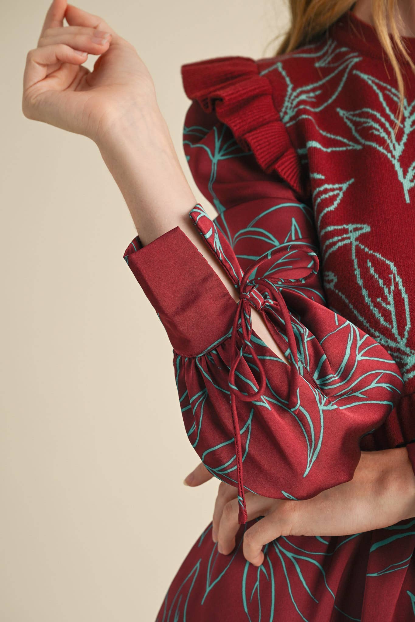 EXCLUSIVE PRINT MIXED MEDIA SWEATER DRESS