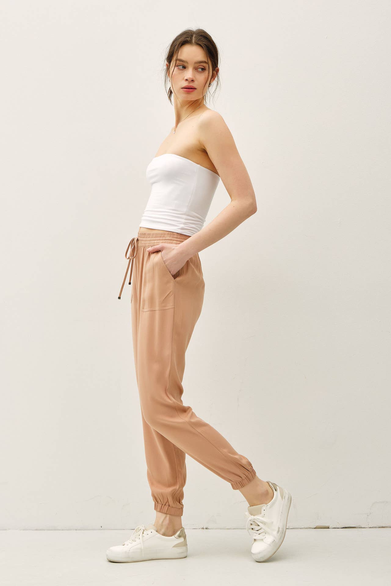 HIGH RISE ELASTIC DRAWSTRING JOGGER PANTS