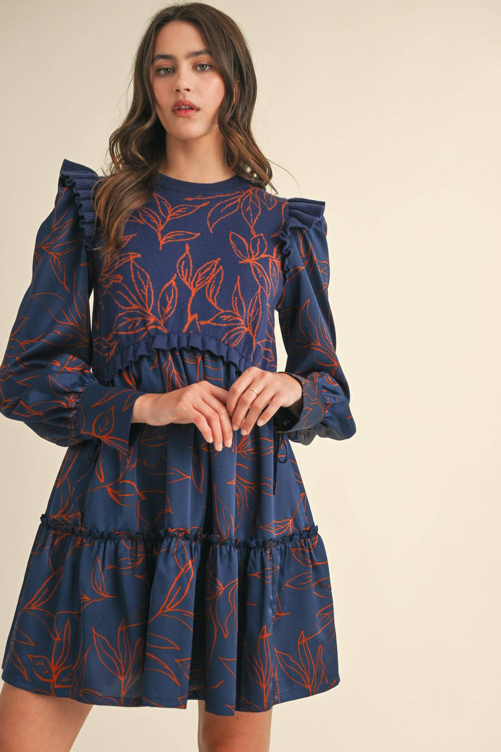 EXCLUSIVE PRINT MIXED MEDIA SWEATER DRESS