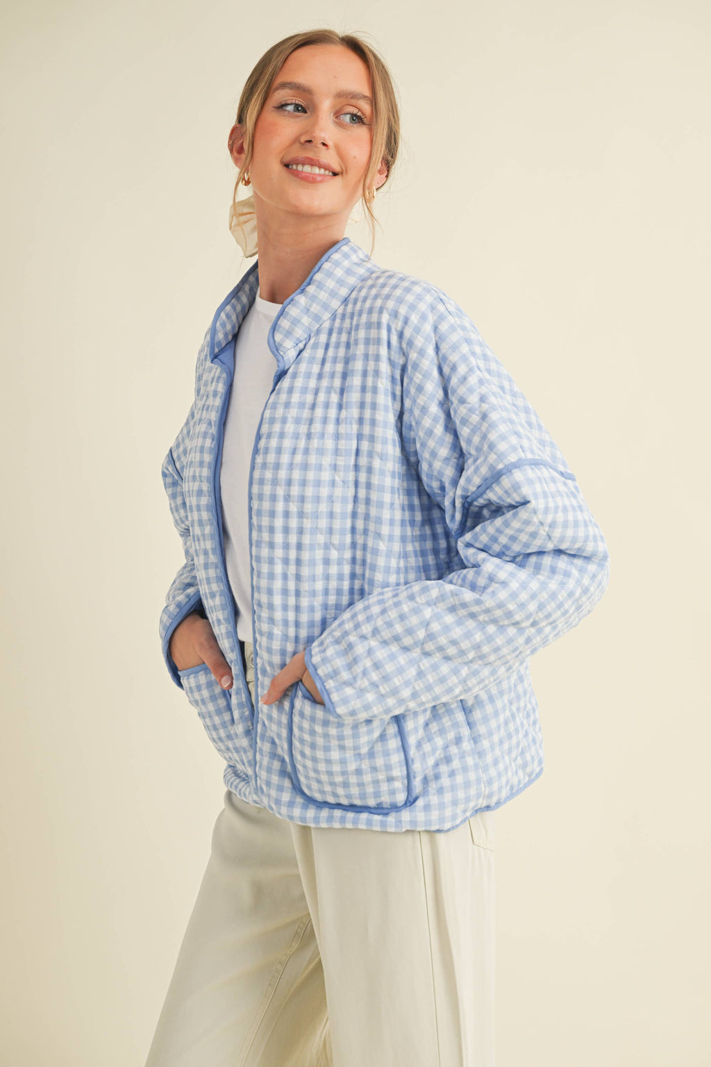 QUILTED PLAID PUFF JACKET