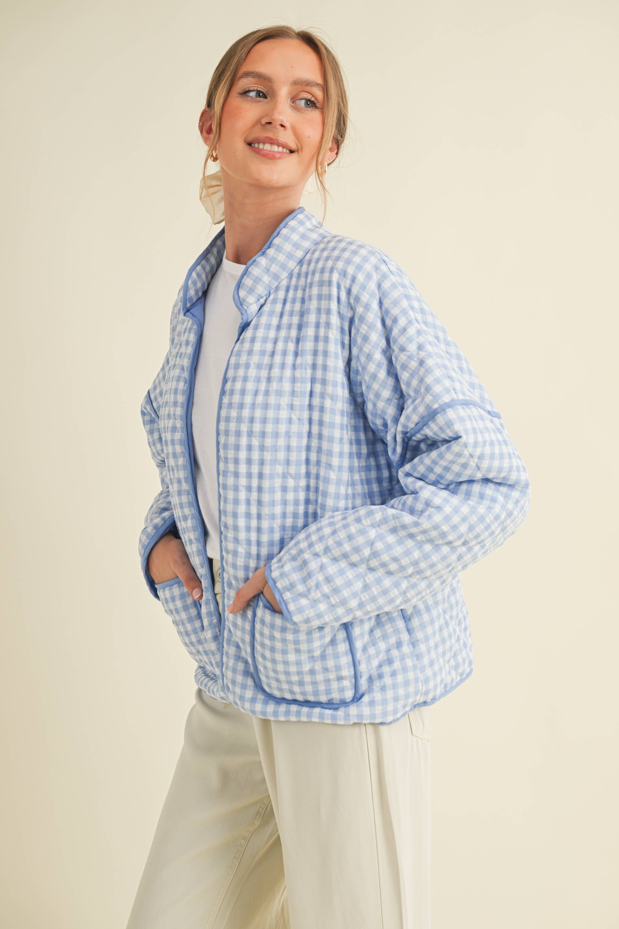 QUILTED PLAID PUFF JACKET
