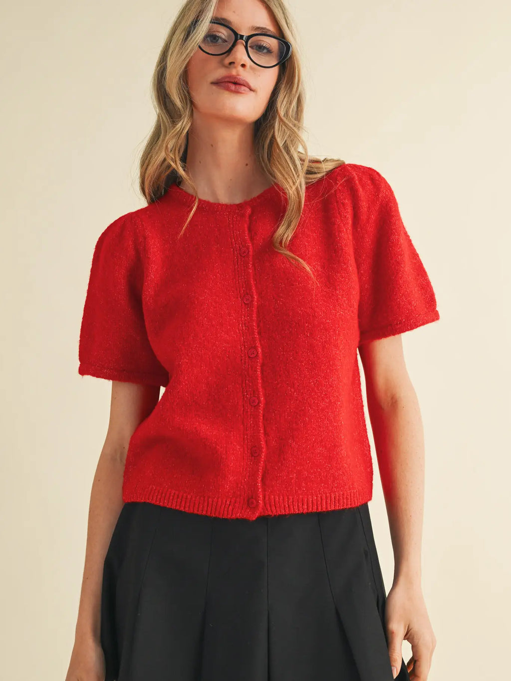 Short Puff Sleeve Cardigan