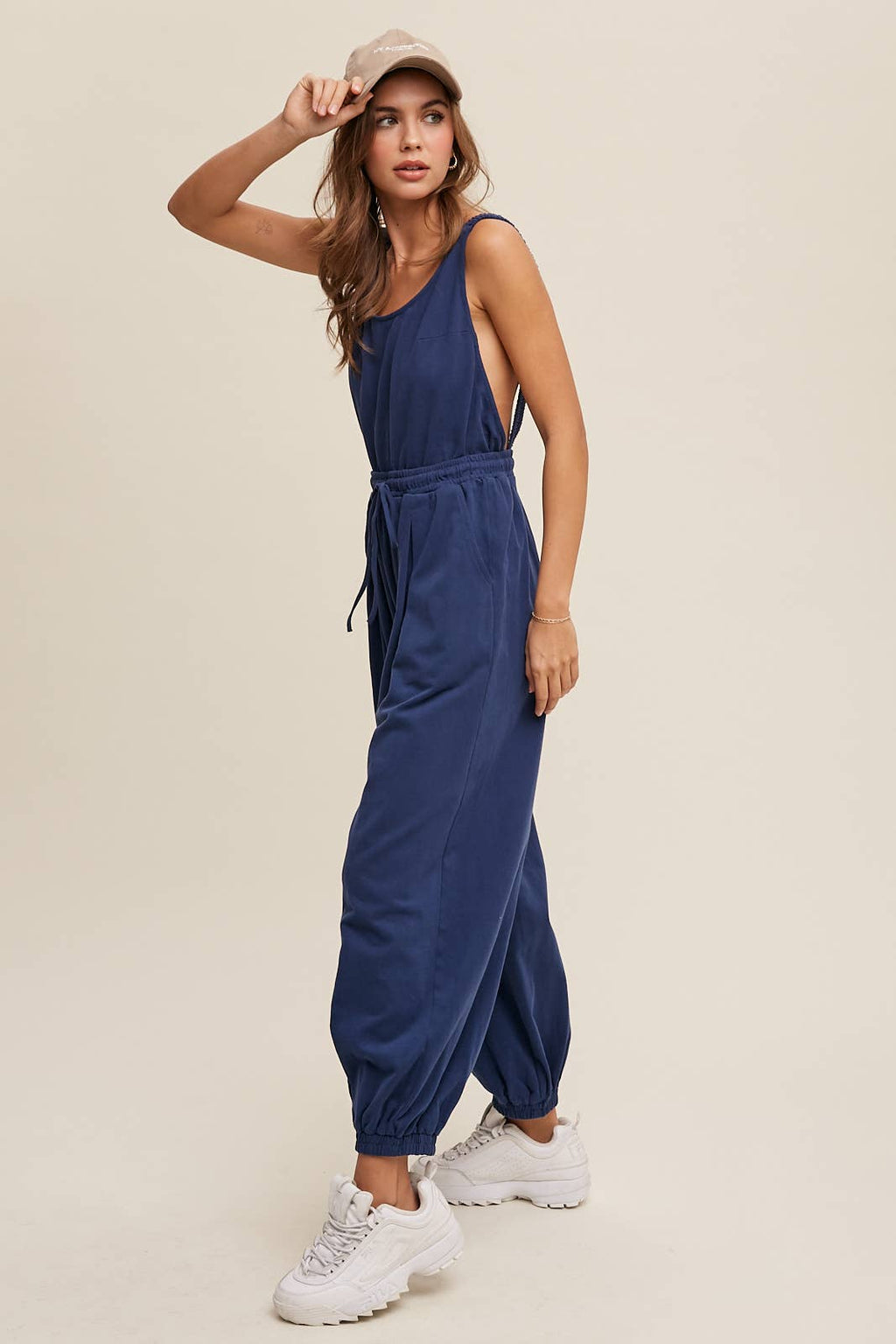 Open Back Cotton Knit Jumpsuit