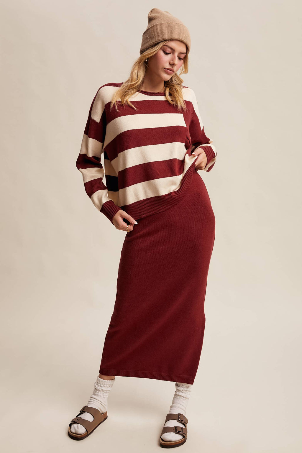 Striped Knit Sweater & Skirt Set