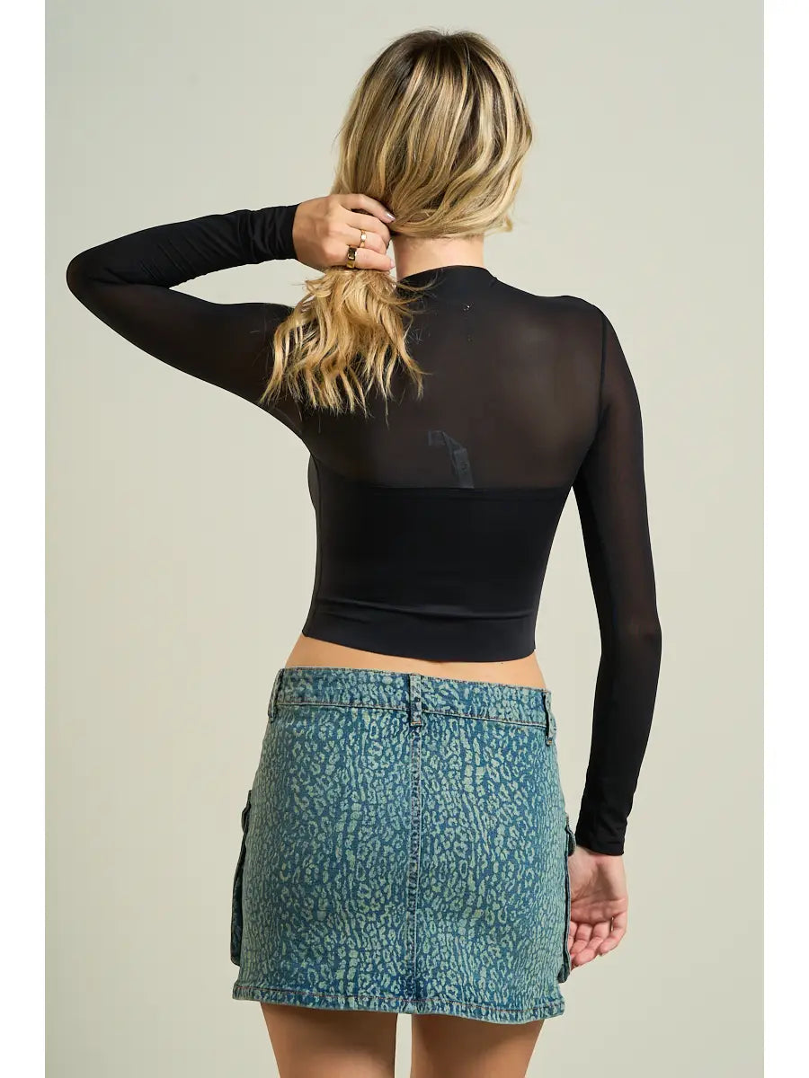Sheer Mesh Long Sleeve Crop Top