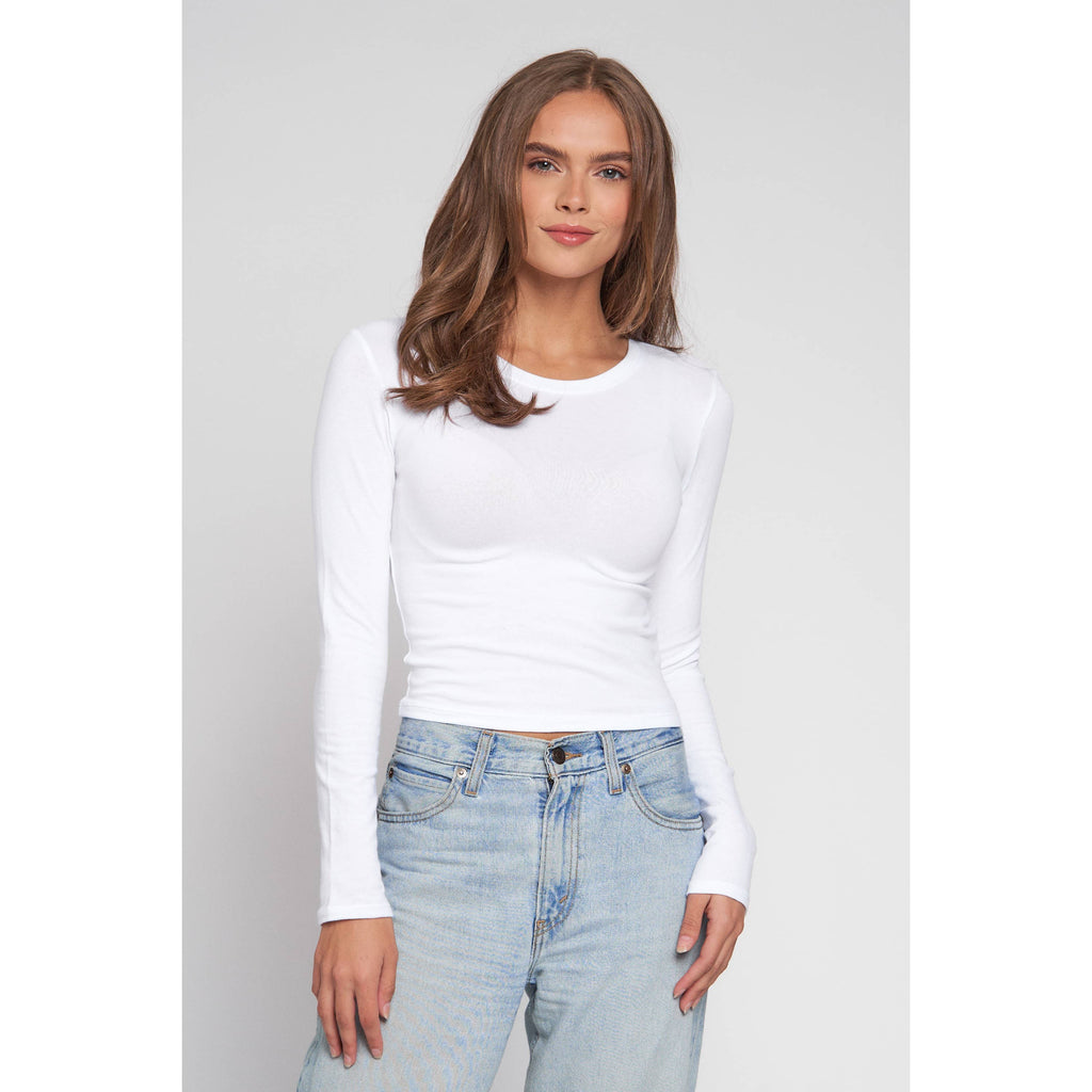 Crew Neck Long Sleeve Cotton Cropped Knit Top