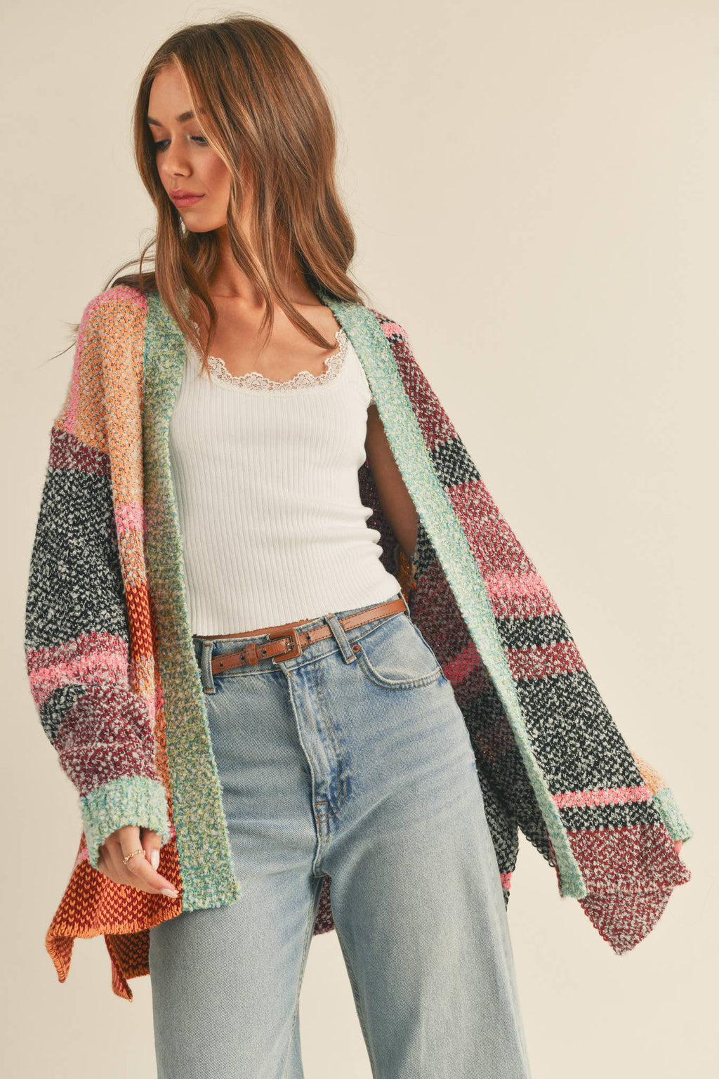 OVERSIZED COLOR BLOCK CARDIGAN MSW10038