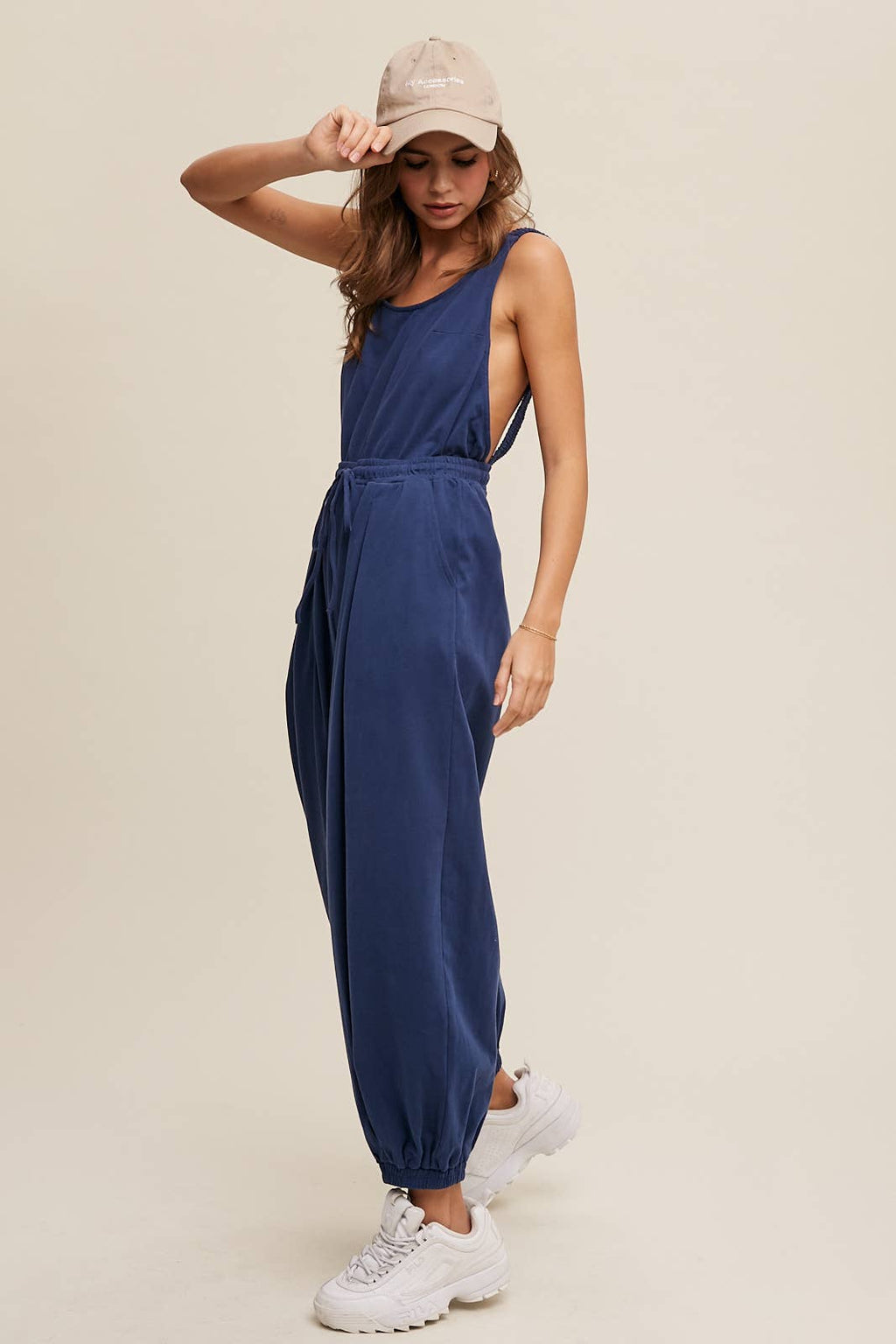 Open Back Cotton Knit Jumpsuit