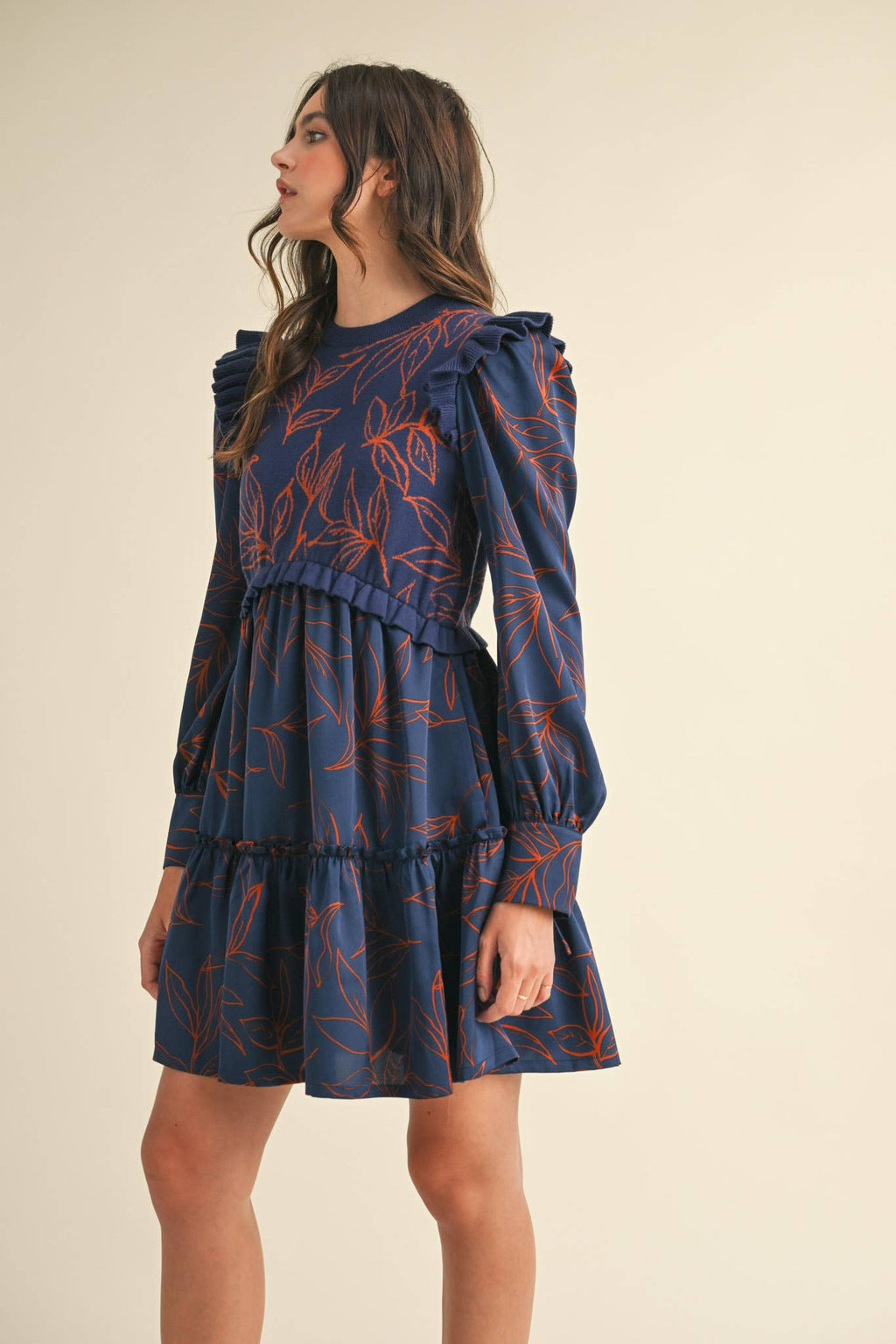 EXCLUSIVE PRINT MIXED MEDIA SWEATER DRESS