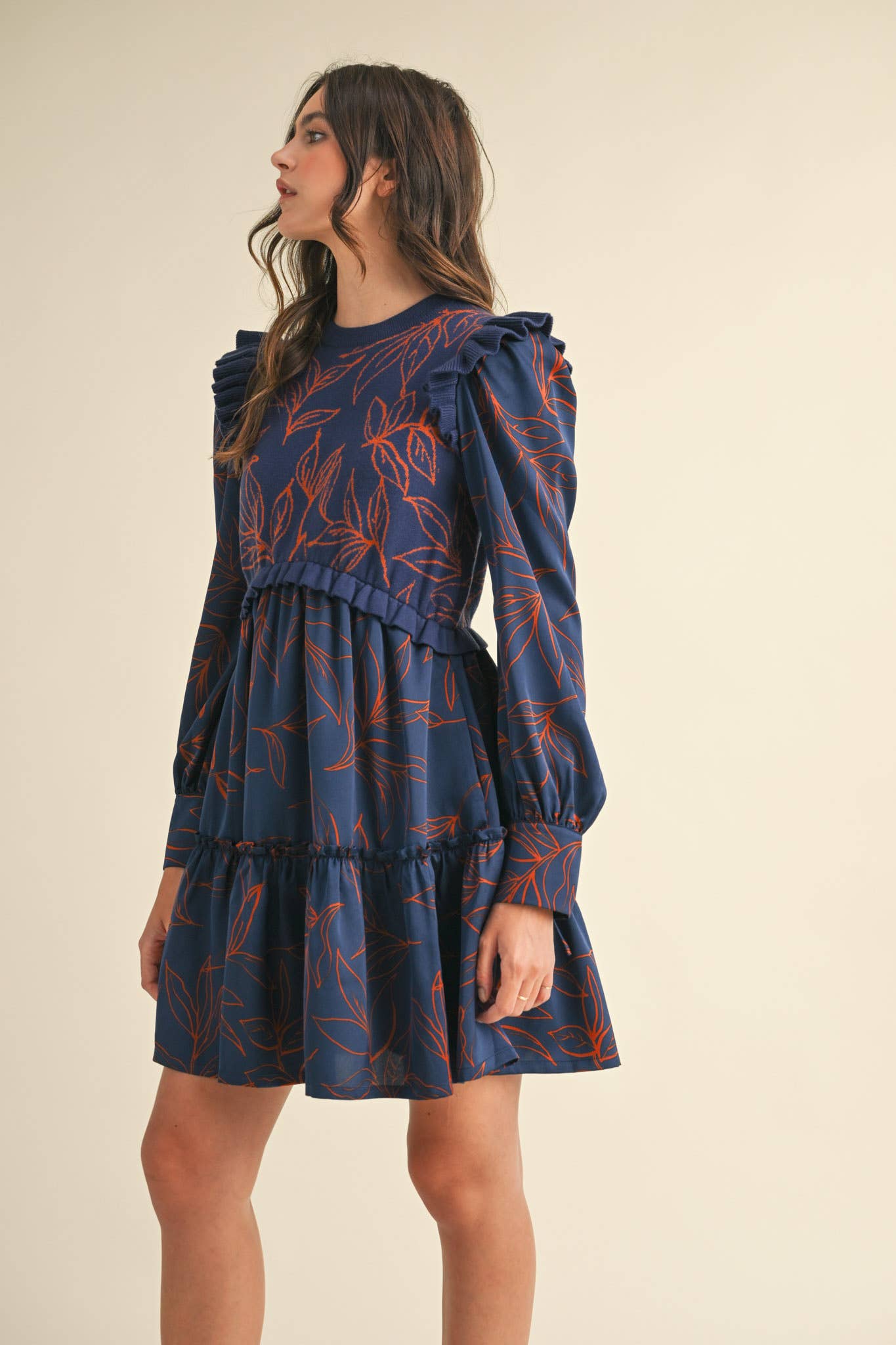 EXCLUSIVE PRINT MIXED MEDIA SWEATER DRESS