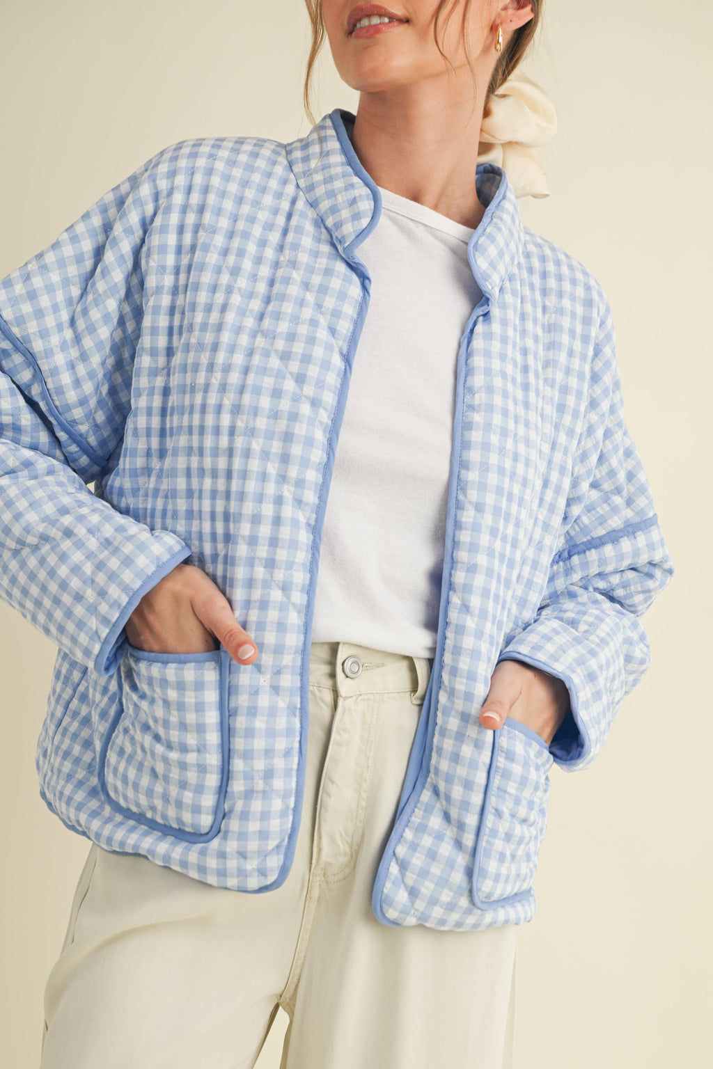QUILTED PLAID PUFF JACKET