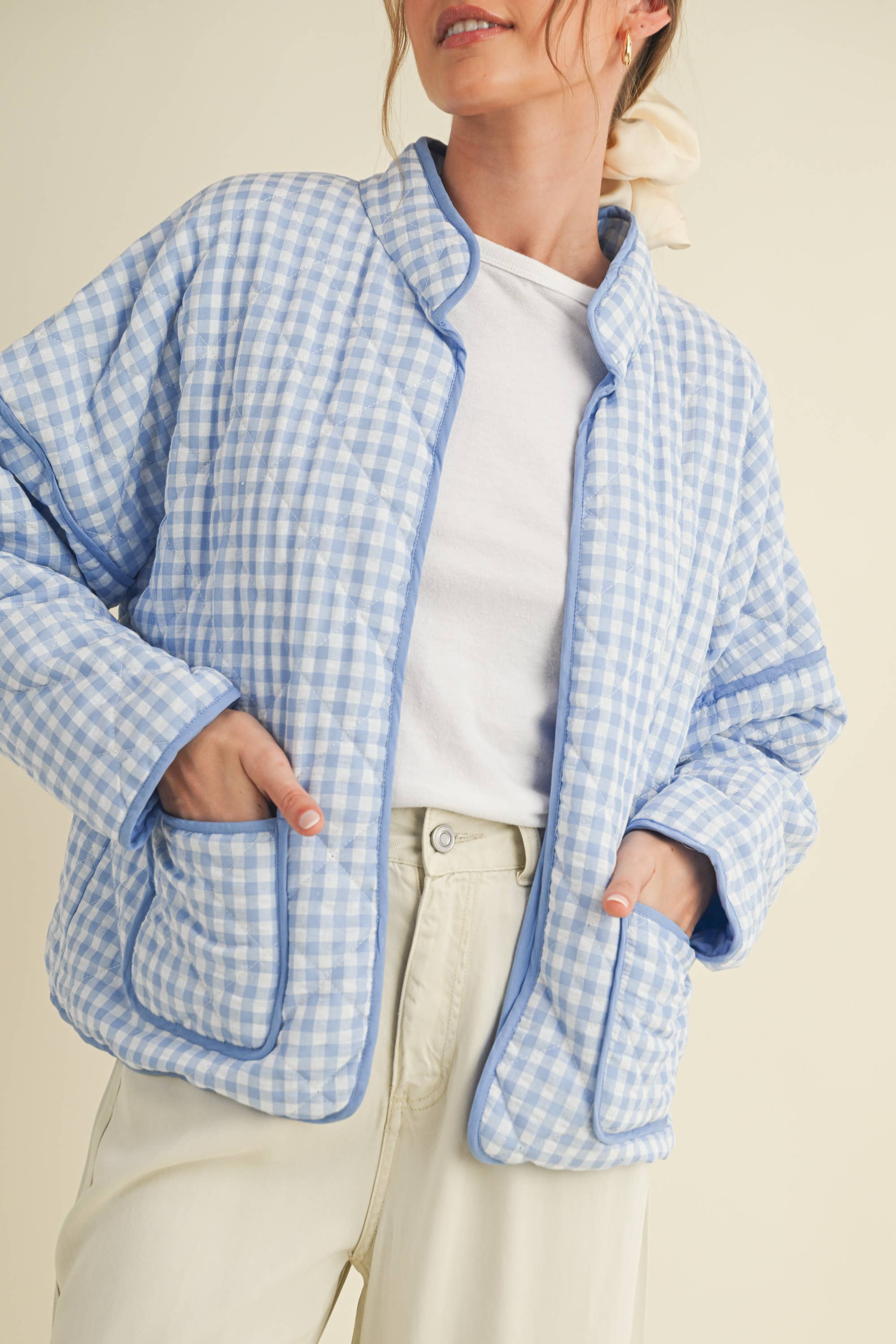 QUILTED PLAID PUFF JACKET