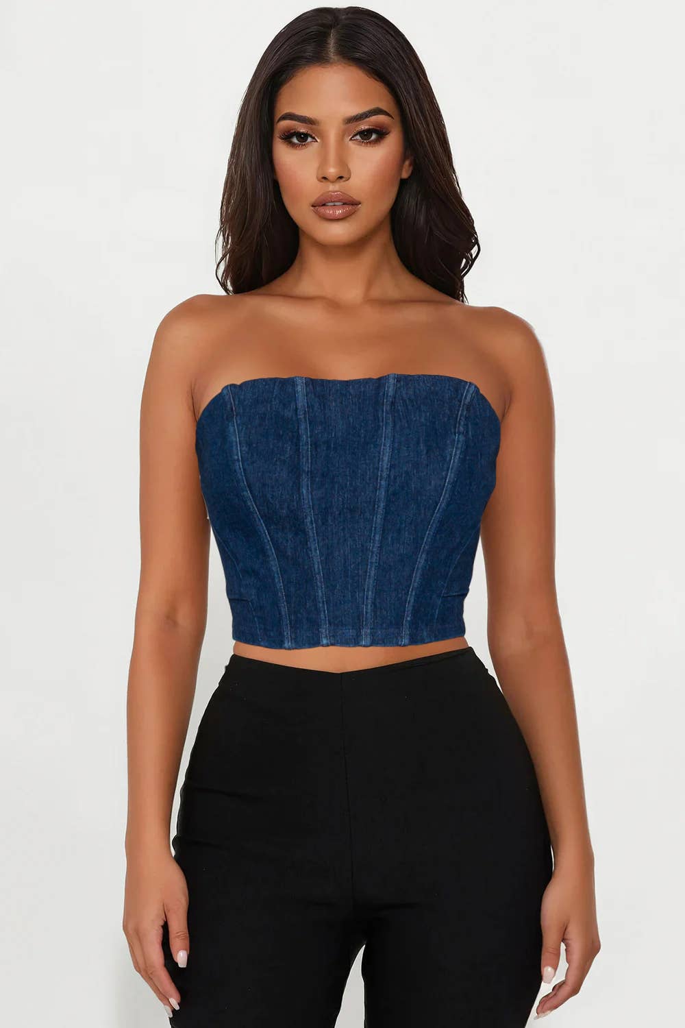 DENIM CORSET TUBE CROP TOP