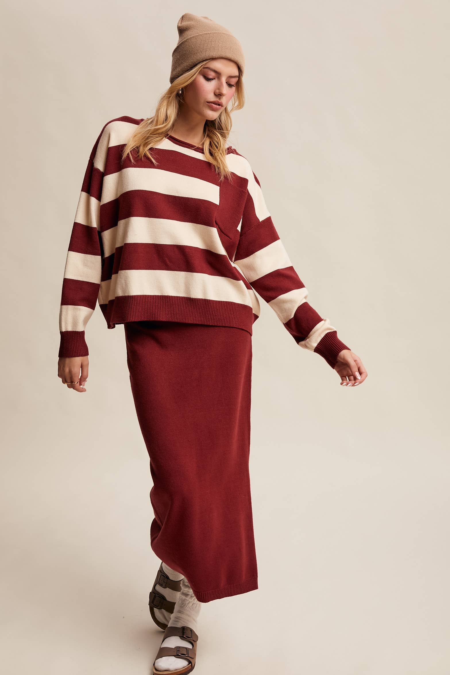 Striped Knit Sweater & Skirt Set