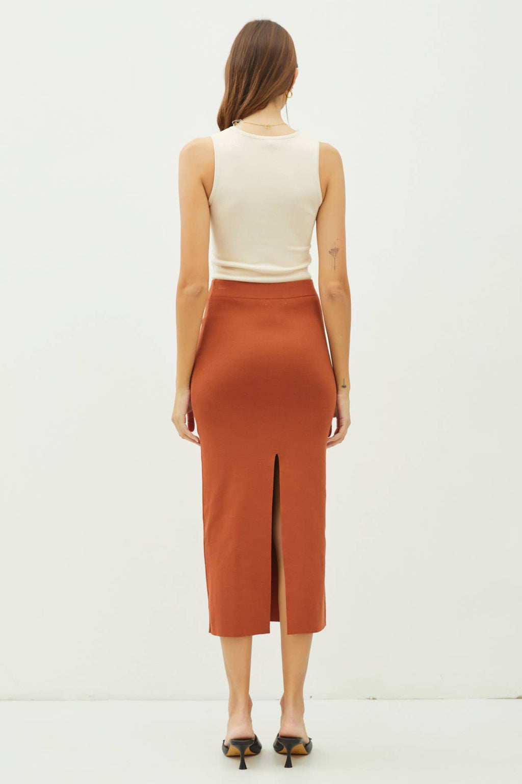 KNITTED HIGH RISE MIDI SKIRT