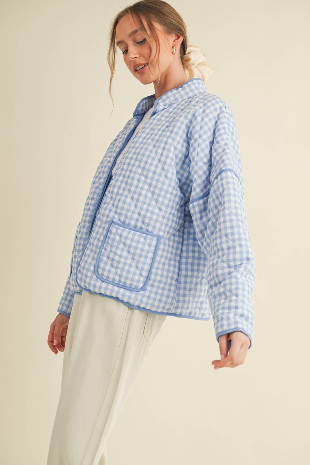 QUILTED PLAID PUFF JACKET