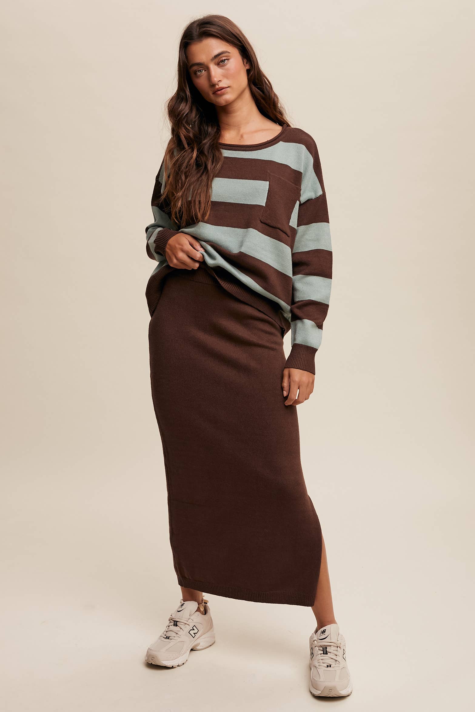 Striped Knit Sweater & Skirt Set