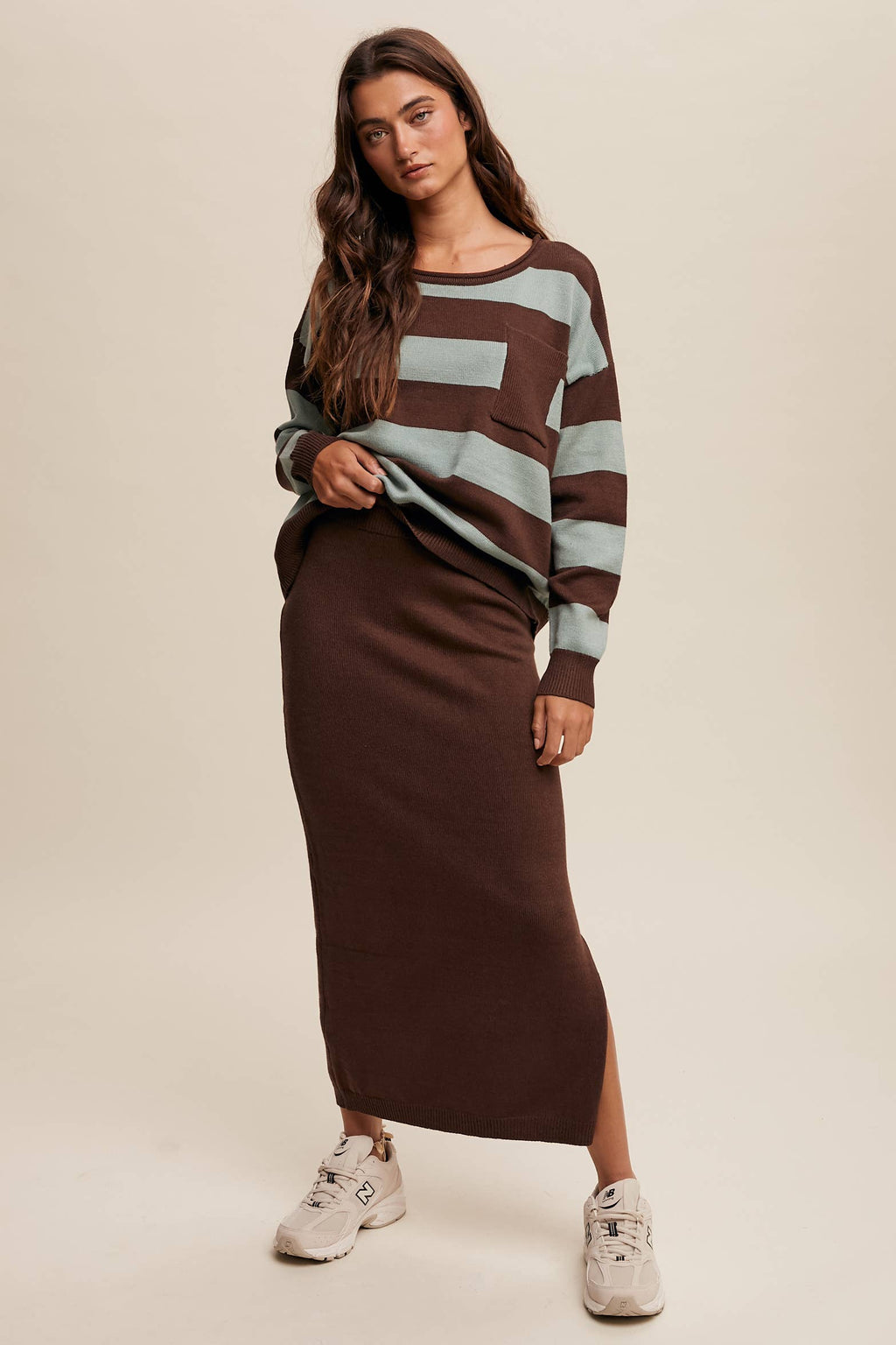 Striped Knit Sweater & Skirt Set
