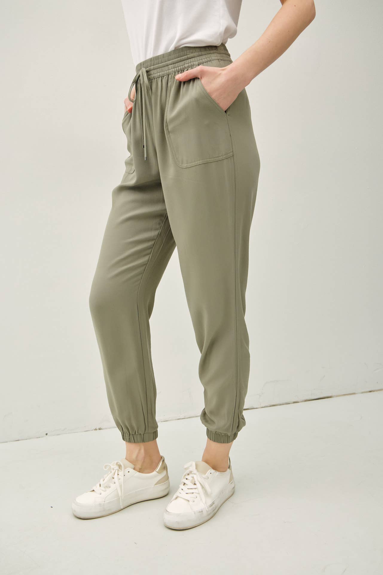 HIGH RISE ELASTIC DRAWSTRING JOGGER PANTS