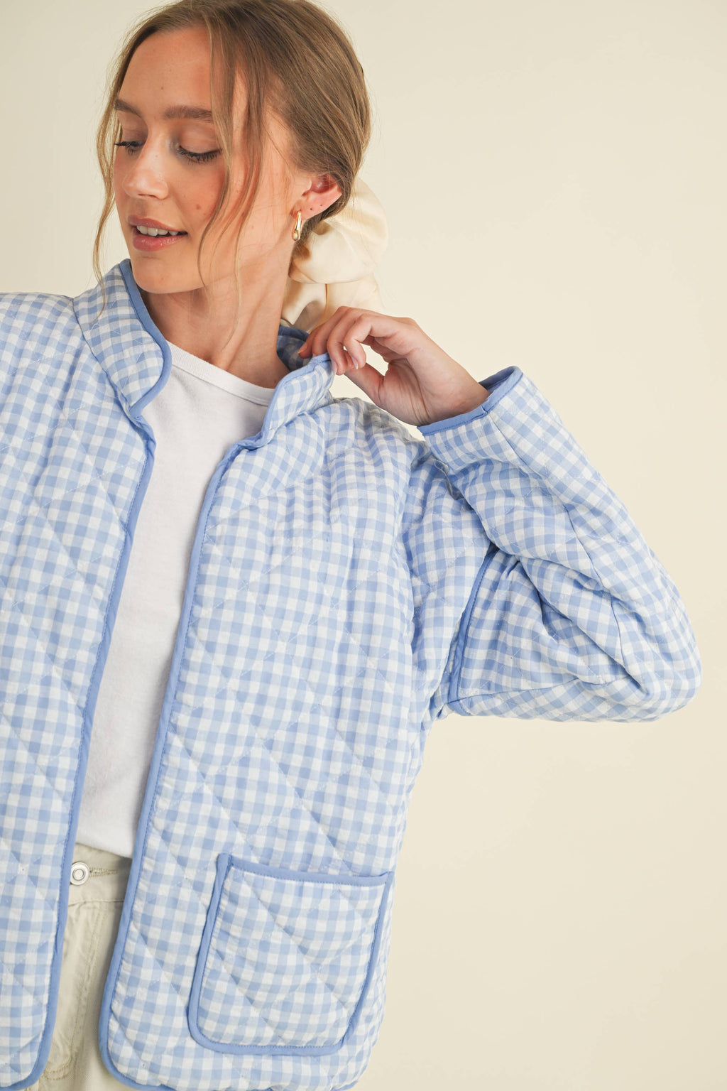 QUILTED PLAID PUFF JACKET