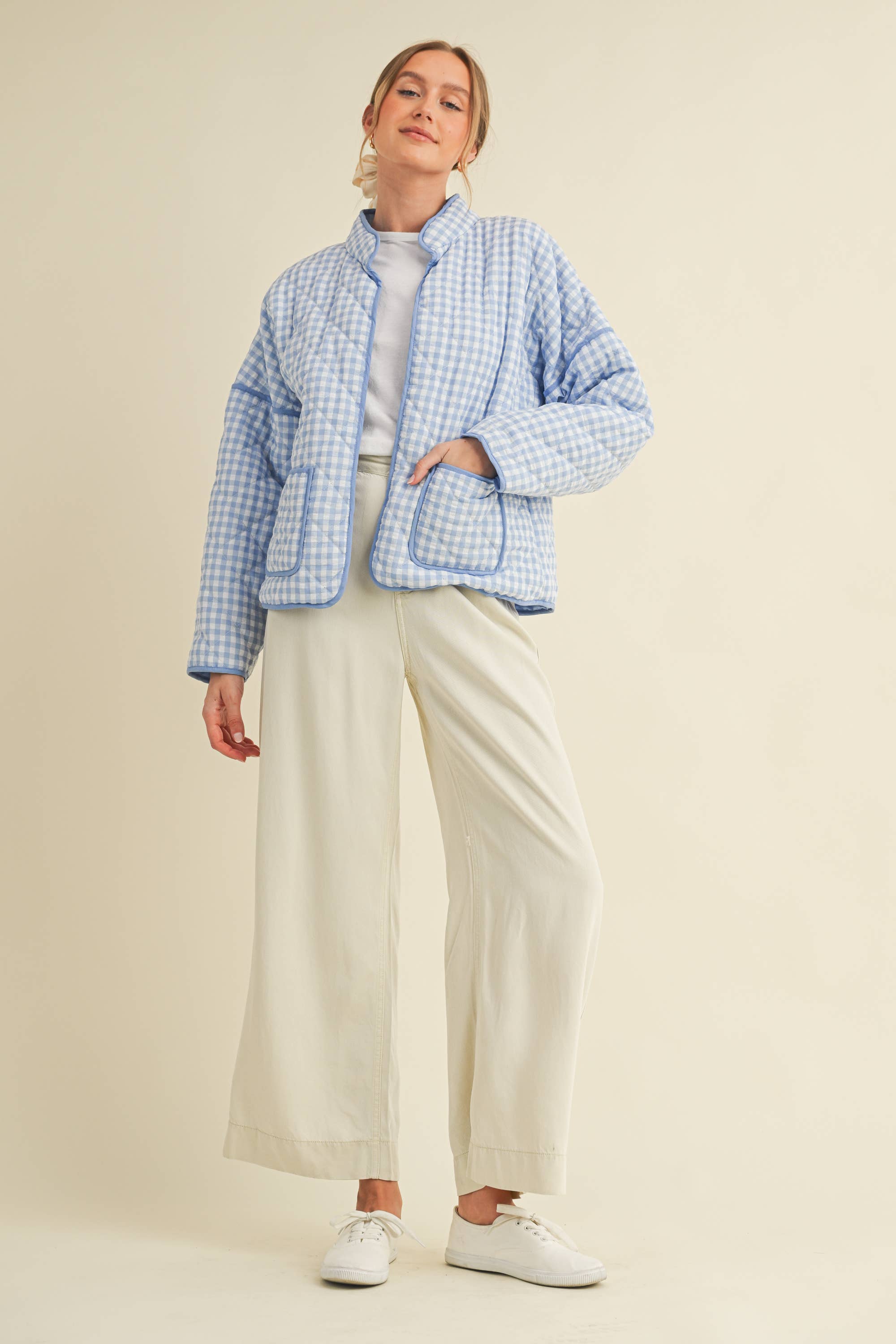 QUILTED PLAID PUFF JACKET