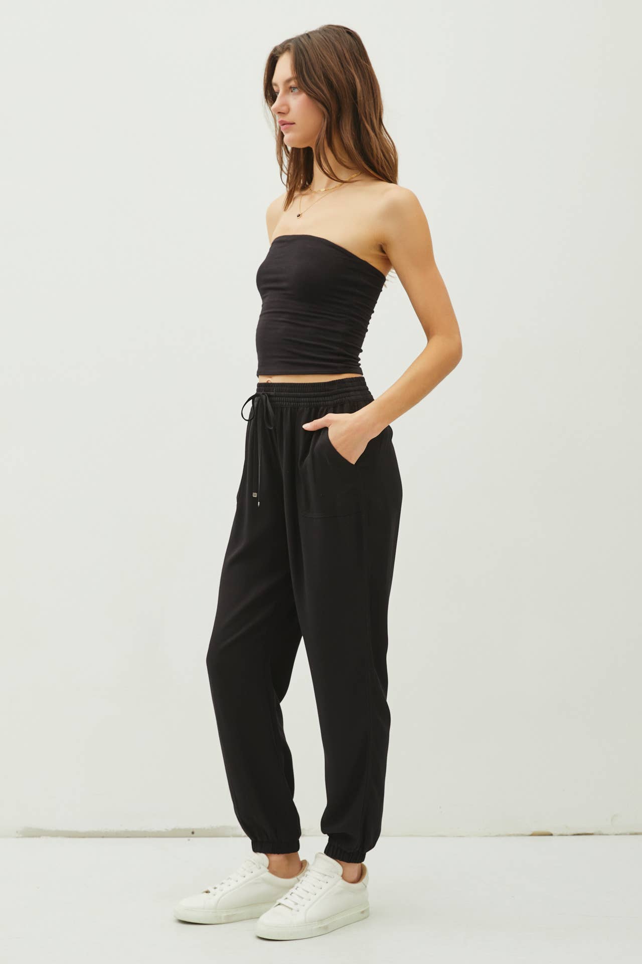 HIGH RISE ELASTIC DRAWSTRING JOGGER PANTS