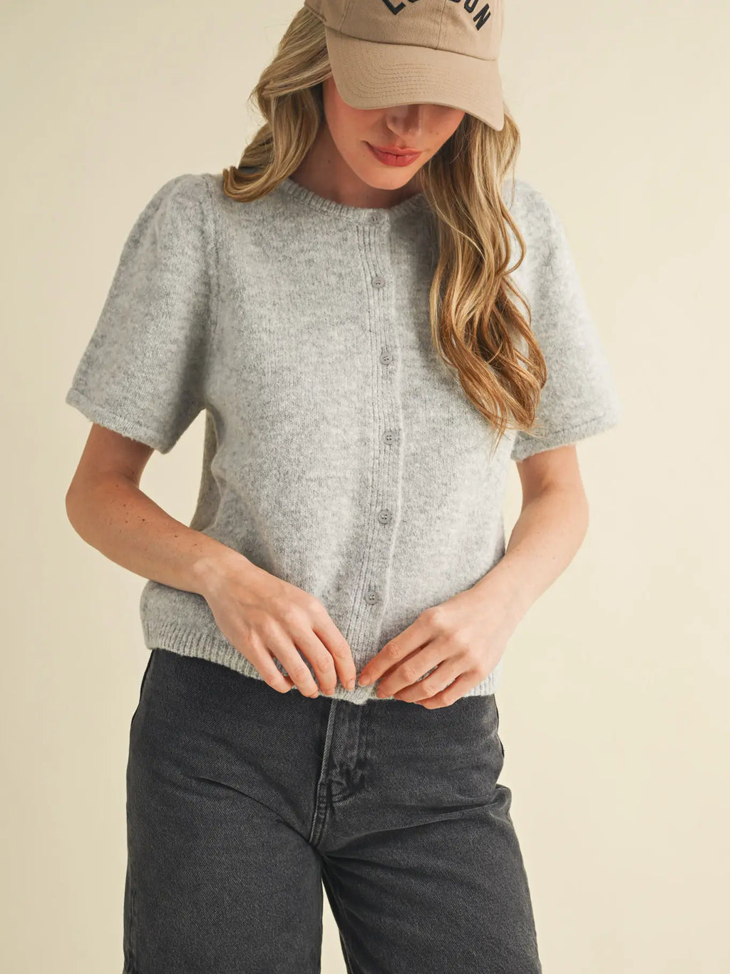 Short Puff Sleeve Cardigan