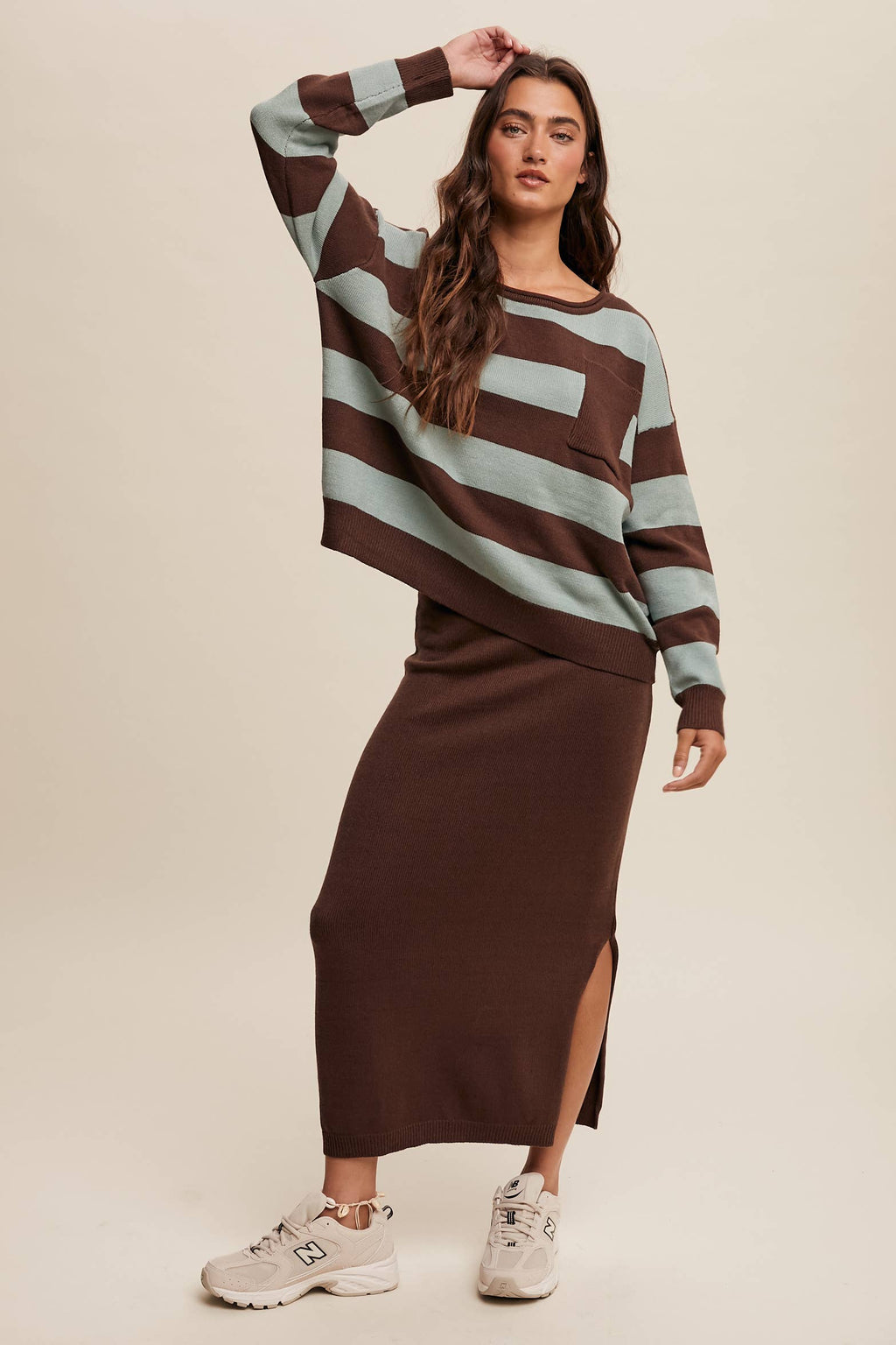 Striped Knit Sweater & Skirt Set