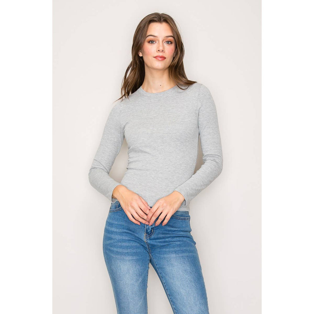 Crew Neck Long Sleeve Rib Top