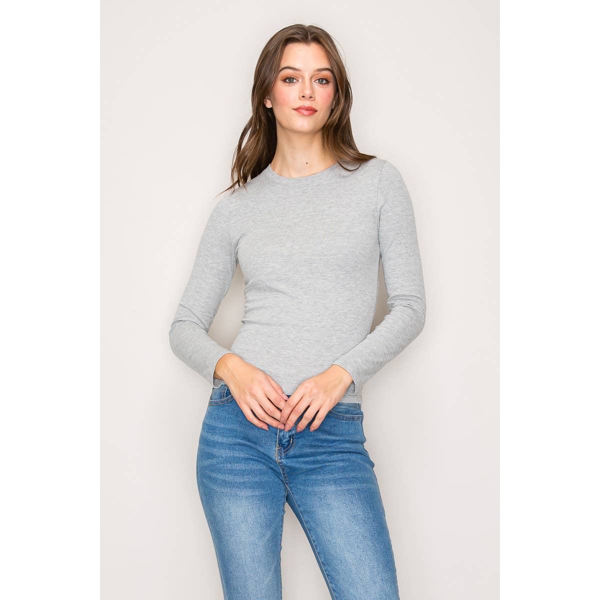 Crew Neck Long Sleeve Rib Top