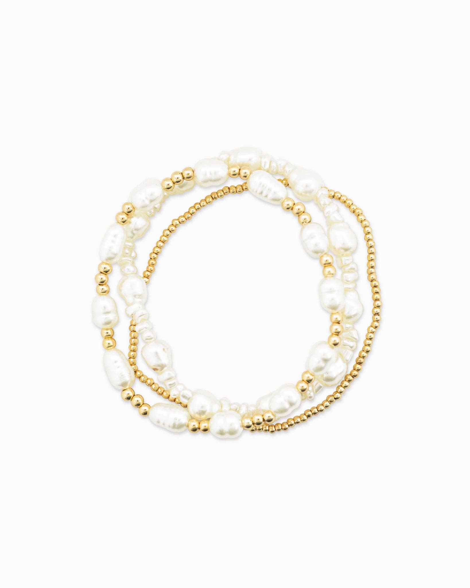 Pearl Gold Bead Mix Stretch Bracelet Set of 3