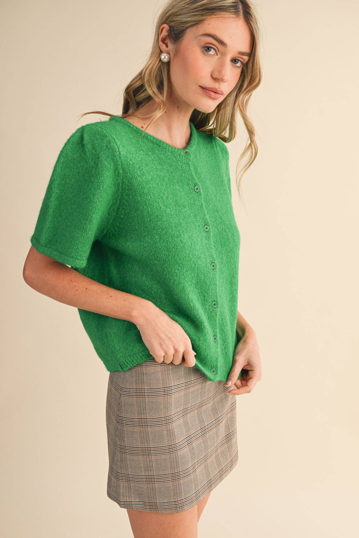 Short Puff Sleeve Cardigan