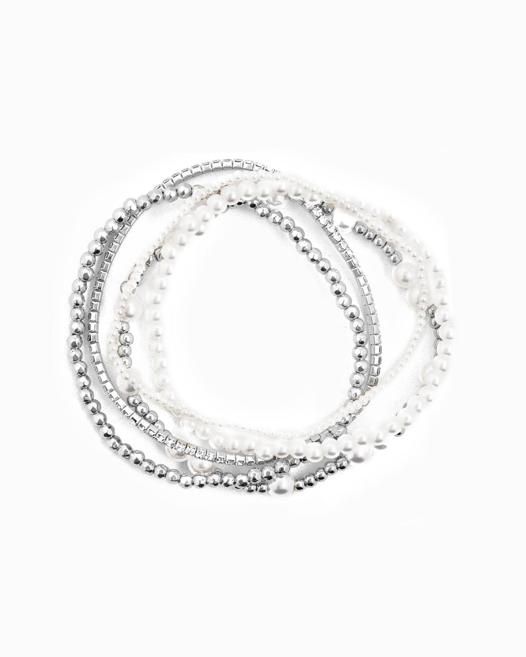 Unique Gold Ball Beaded Pearl Stretch Bracelet Set of 5