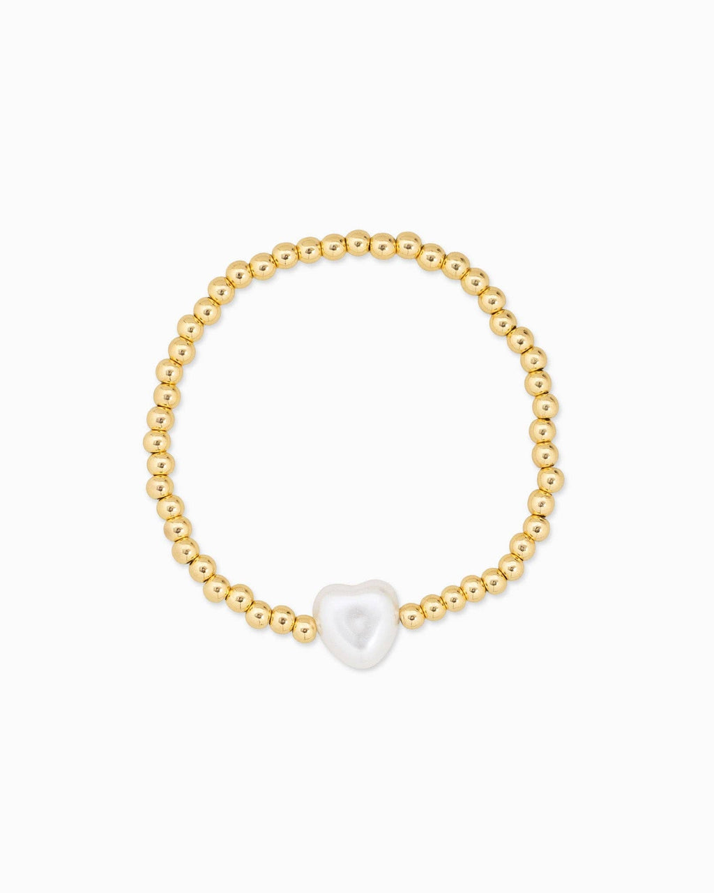 Pearl Heart and Gold Bead Stretch Bracelet Set of 3