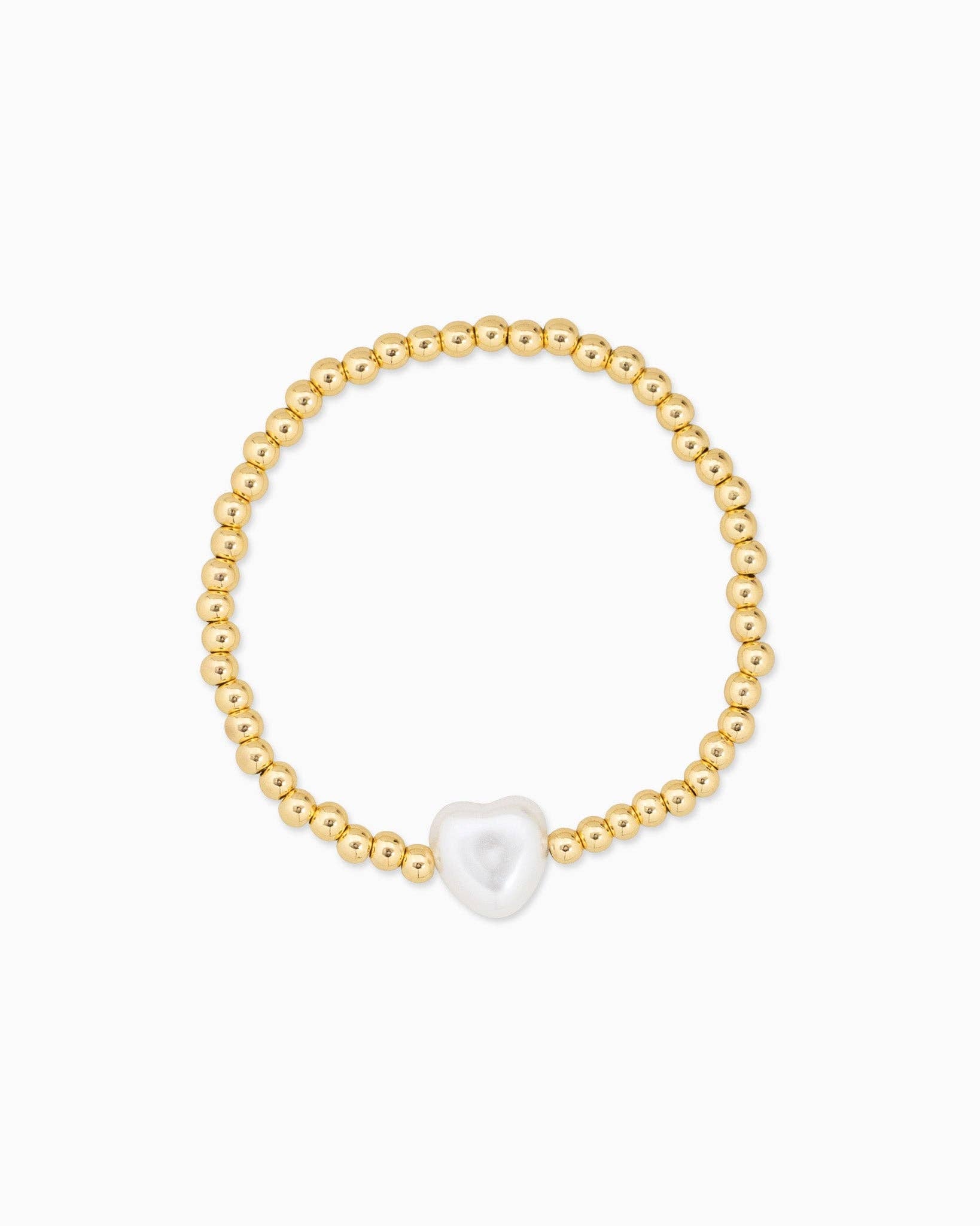 Pearl Heart and Gold Bead Stretch Bracelet Set of 3
