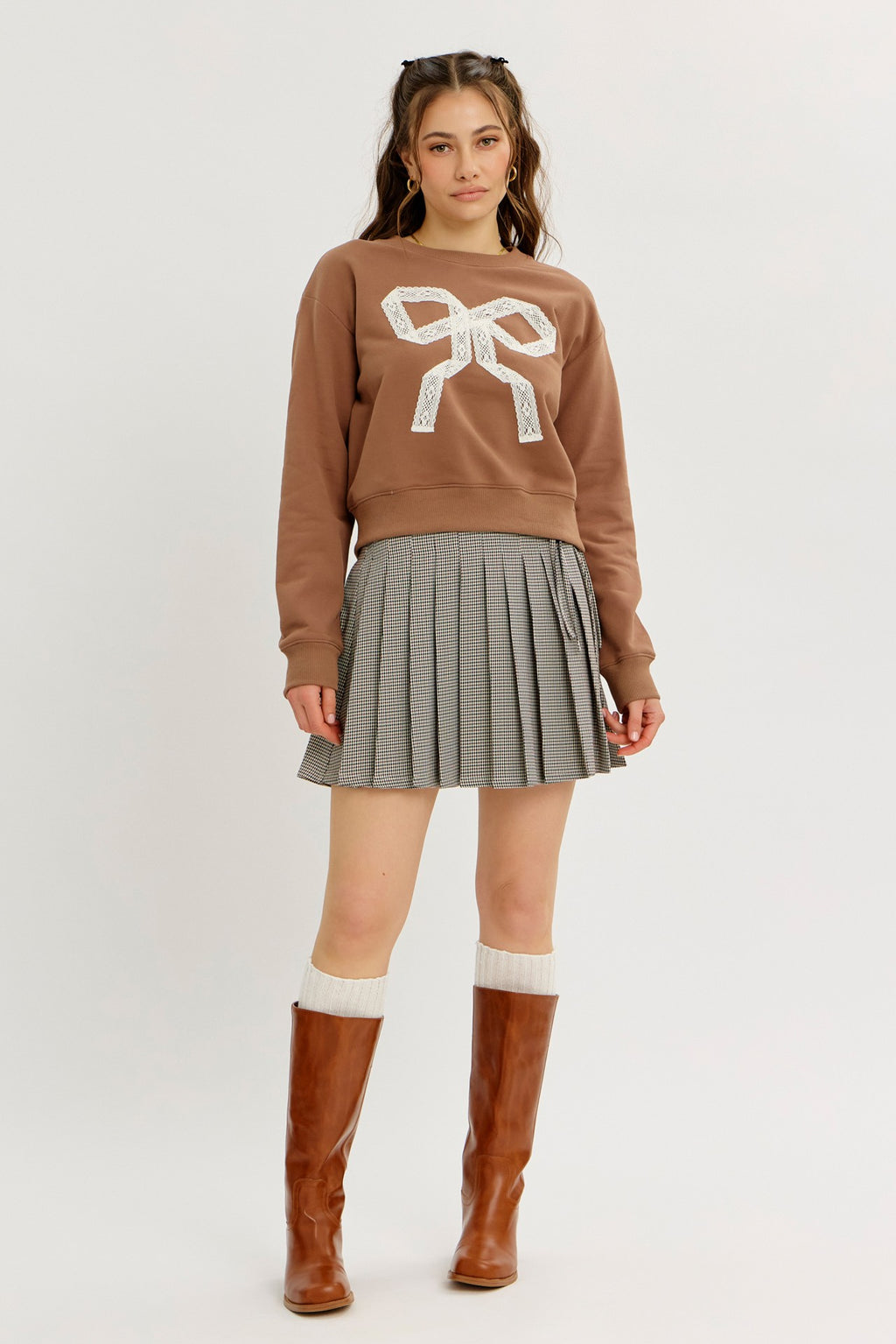 Relaxed Fit Cotton Sweatshirt With Lace Bow