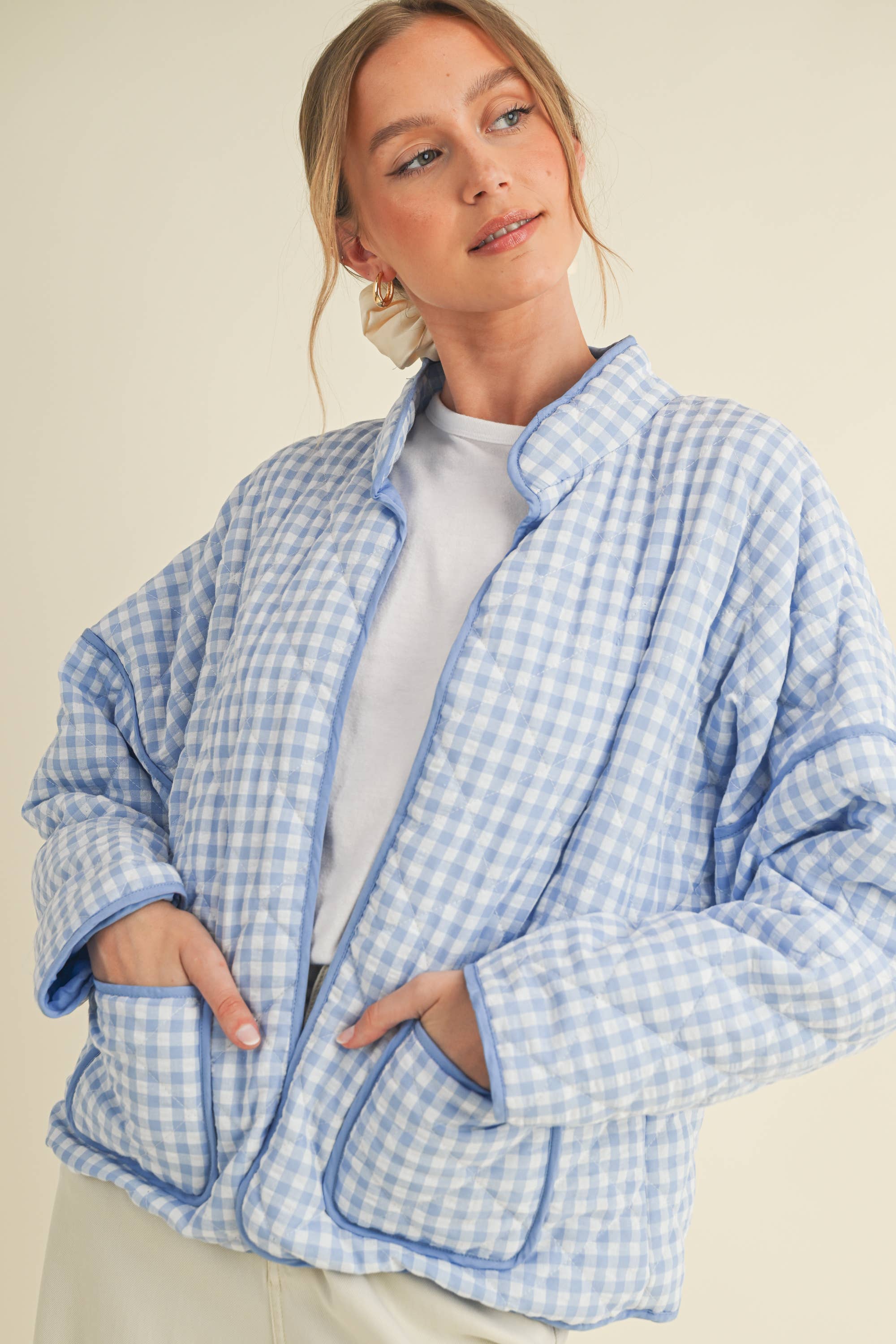 QUILTED PLAID PUFF JACKET