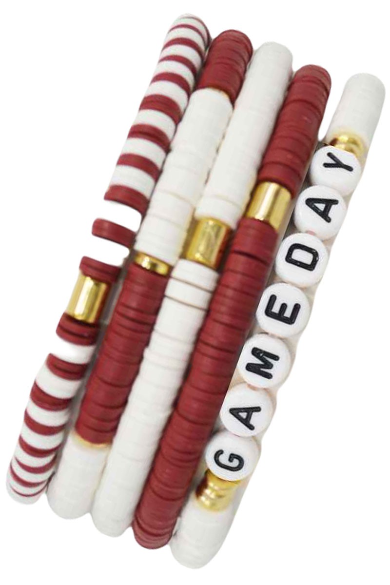 Red White Game Day Multiple Bracelets Set