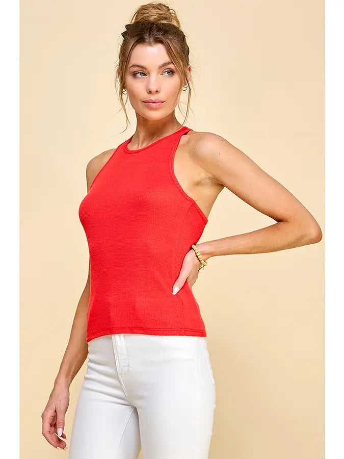 High Neck Racer Back Thermal Tank Top