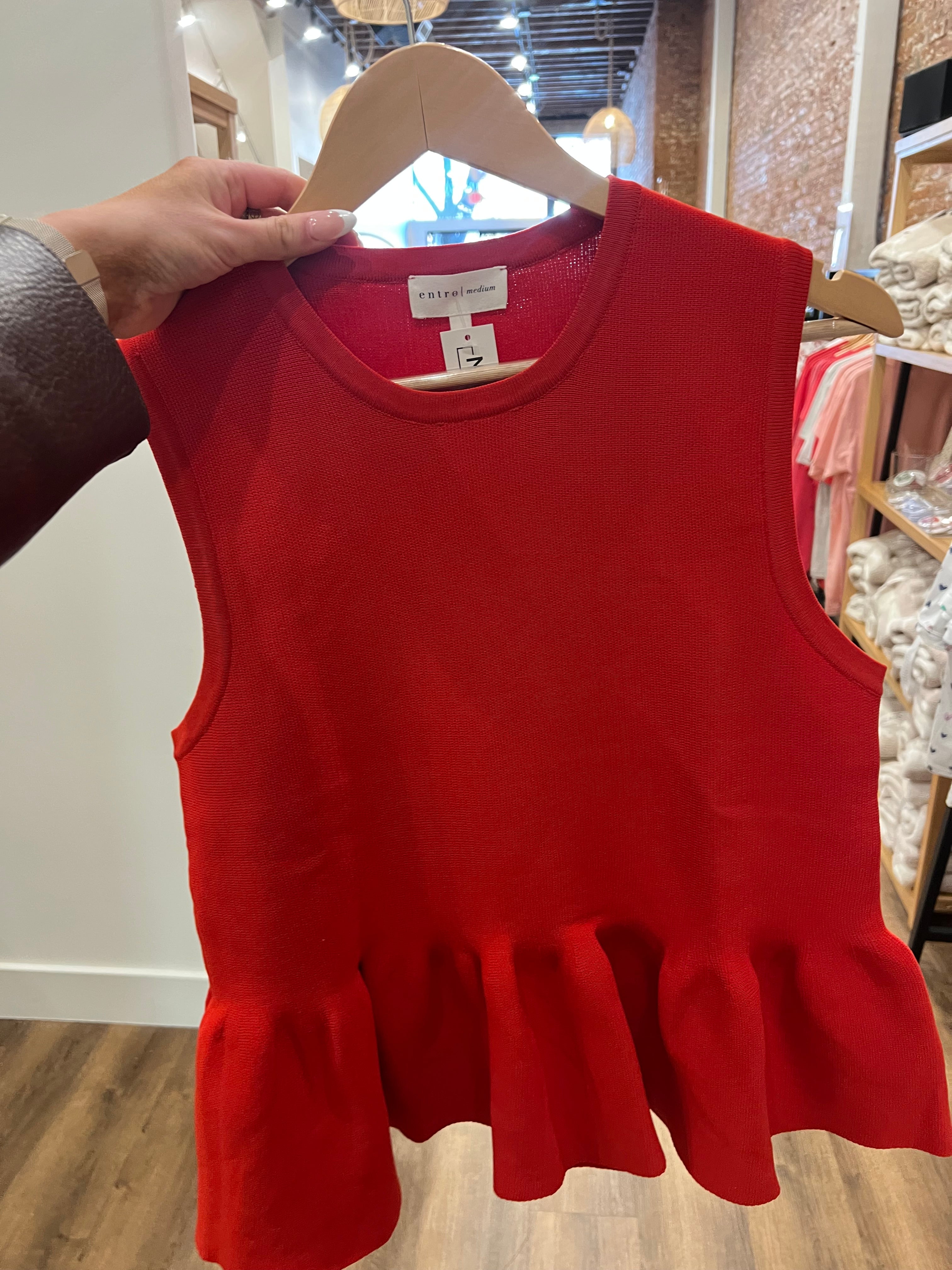 Entro Red Peplum Top