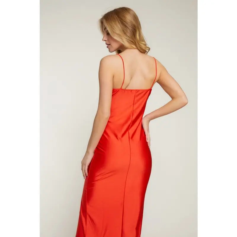 Sleeveless Square Neck High Slit Knit Maxi Dress