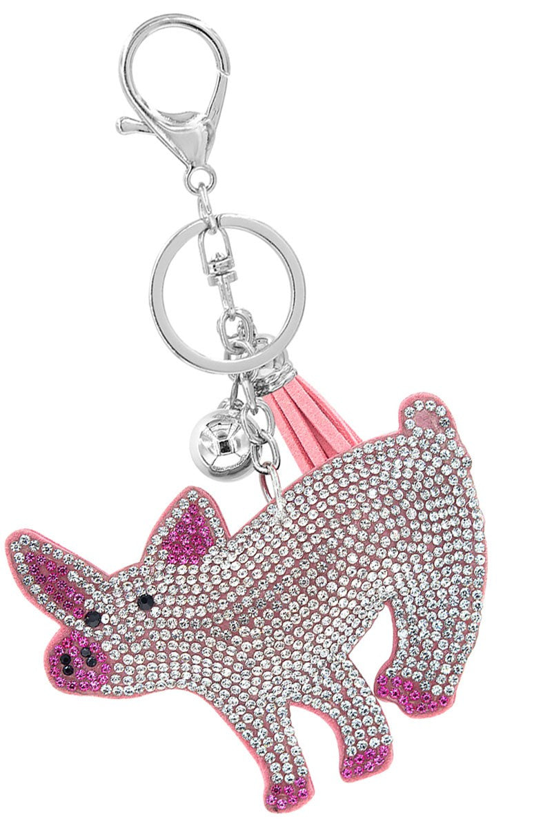 Clear Crystal Pig Tassel Puff Keychain
