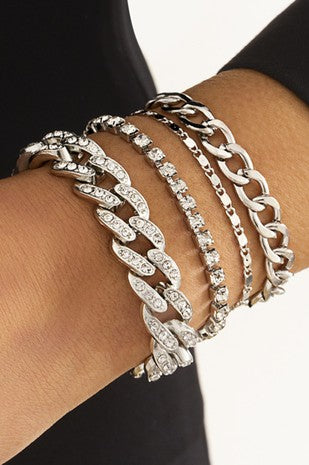 Silver Stacking Chain Link Bracelet Set
